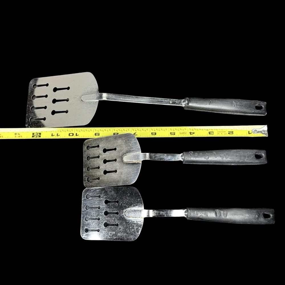 EKCO Keyhole Slotted Spatula Chrome Finish Black Handle MCM Vintage 10